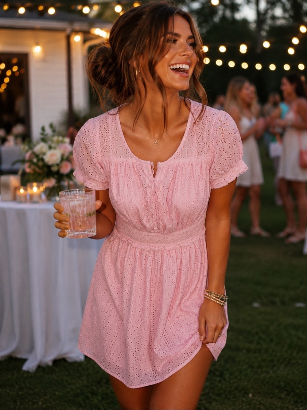 J. Crew Pink Eyelet Mini Dress